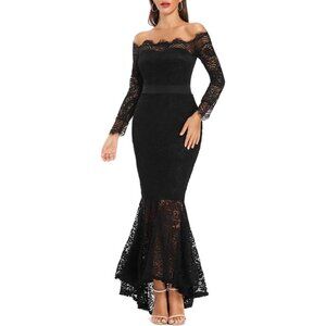 Women's Floral Lace Long Sleeve Off Shoulder Wedding Mermaid Dress